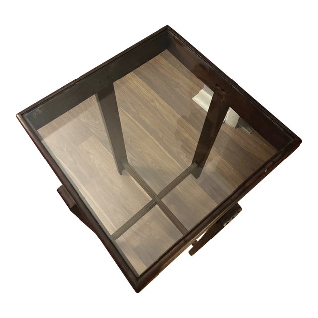 1930s Art Deco Walnut Side Table With Glass Top For Sale