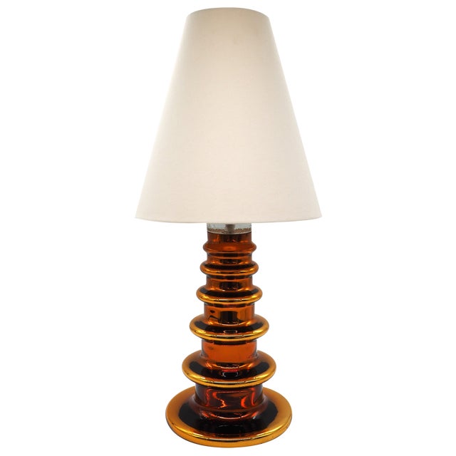 Vintage Swedish Copper Colored Glass Table Lamp by Gustaf Leek for Orrefors Glasbruk, 1960s For Sale