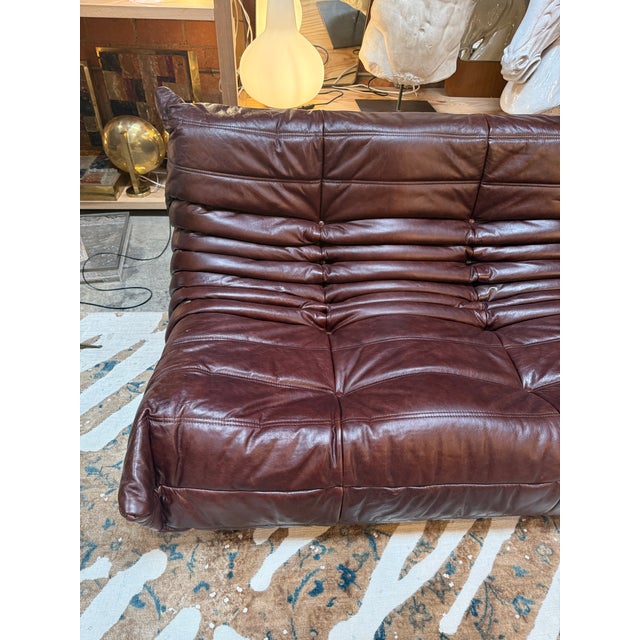 1970s Michel Ducaroy “Togo” Three-Seat Sofa in Deep Brown Leather for Ligne Roset For Sale - Image 5 of 10