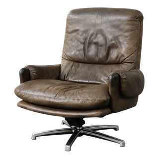 Mid-Century Modern German Brown Leather Lounge Swivel Chair from Musterring, 1960s For Sale