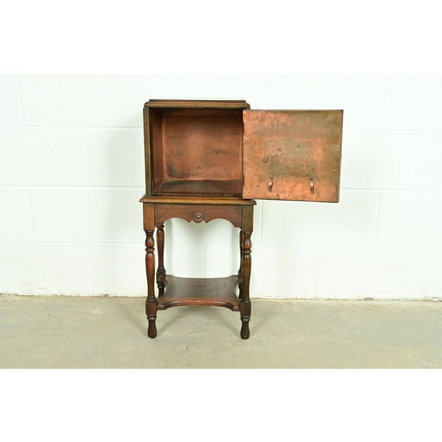 1920s Berkey & Gay Style Antique English Tudor Carved Walnut Smoker's Stand, Circa 1920s For Sale - Image 5 of 12