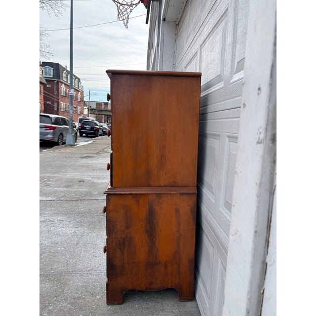 Early 20th Century Colonial Revival Chest of Drawers | Vintage Early American Style Solid Wood Dresser | Farmhouse Traditional Bedroom Storage | Wood High Boy For Sale - Image 5 of 12