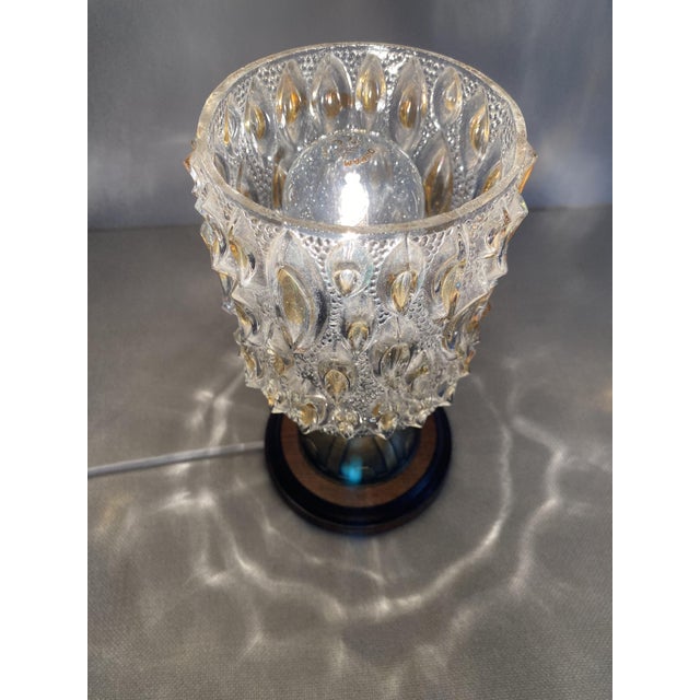 Brown Amber Pressed Glass Table Lamp with Wooden Base, 1970s For Sale - Image 8 of 13