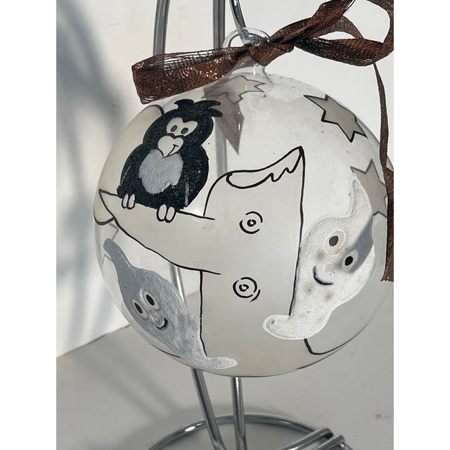 Vintage Jumbo Handpainted blown glass Halloween ornament, 6”..