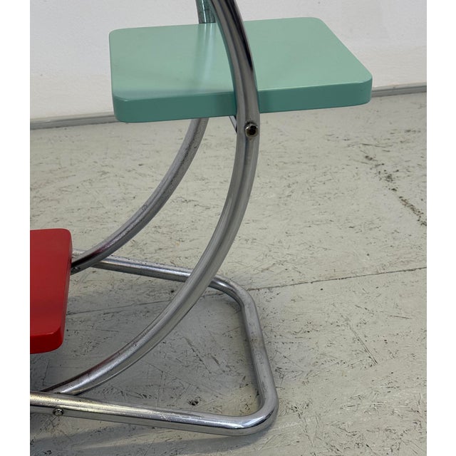 Blue Functionalist Chrome Plant Stand, 1930s For Sale - Image 8 of 12