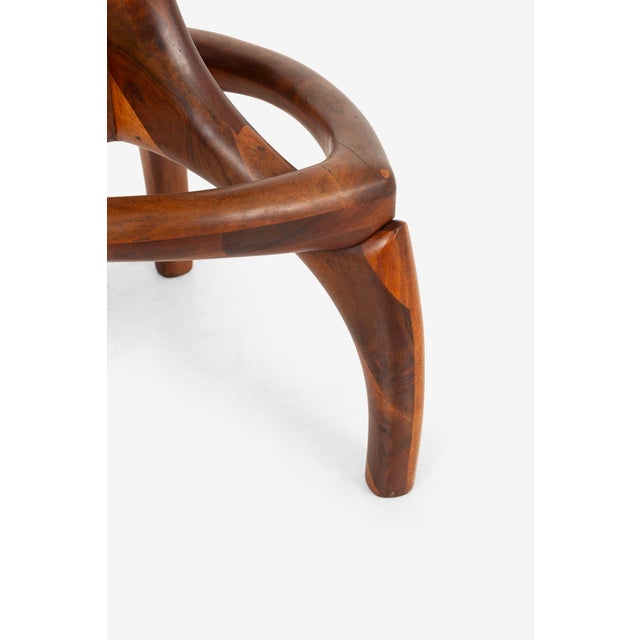 1970s California Craft Arthur Espenet Carpenter Three Leg Bar Stool in Walnut For Sale - Image 9 of 12
