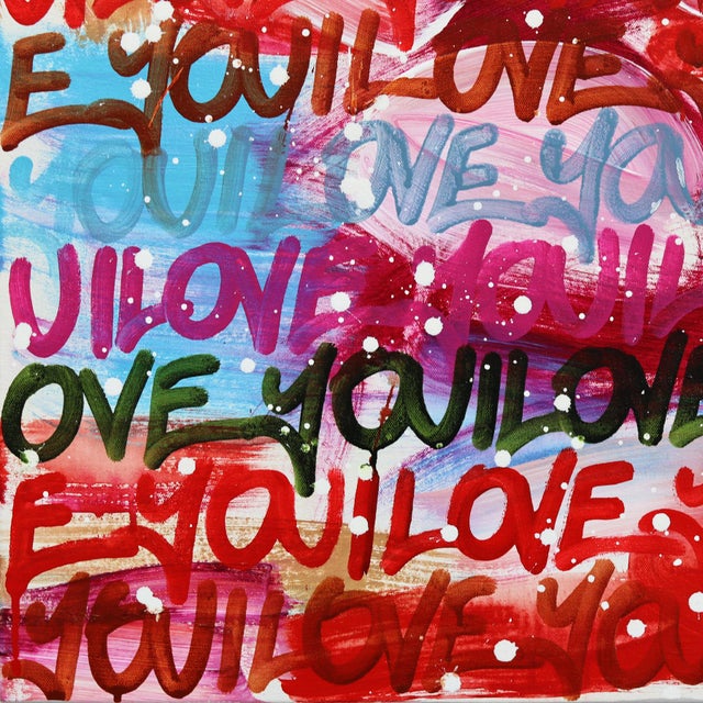 Her Love Shines So Bright - Original Colorful Text Abstract Mixed Media Painting on Canvas by Amber Goldhammer For Sale - Image 4 of 9