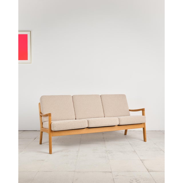 1970s Mid-Century Danish Three-Seater Sofa in Oak with Bouclé Cover by Ole Wanscher for France & Son, 1950s For Sale - Image 5 of 18