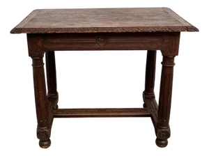 Small Carved Oak Writing Table, 19th Century