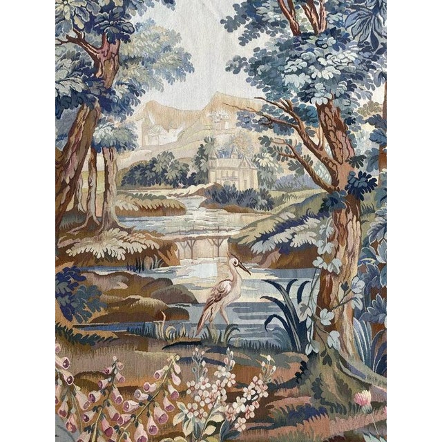 1950s Mid-Century French Tapestry with Landscape, River and Bird from Aubusson, 1950s For Sale - Image 5 of 18