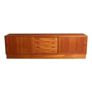 Mid-Century Modern Danish Teak Low Sideboard with Sliding Doors from Clausen & Son, 1970s For Sale