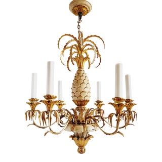 Vintage Giltwood & Tole Painted Pineapple Chandelier For Sale