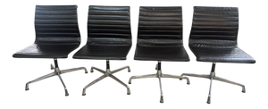 Vintage EA 105 Swivel Chairs with Dark Brown Leather Upholstery by Charles and Ray Eames for Vitra, Set of 4