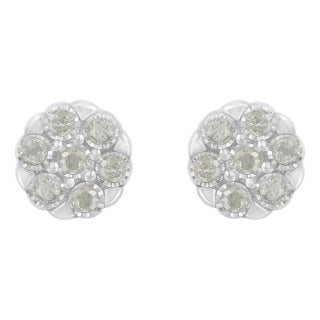 Sterling Silver Rose-Cut Diamond Floral Cluster Stud Earring (0.25 cttw, I-J Color, I2-I3 Clarity) For Sale