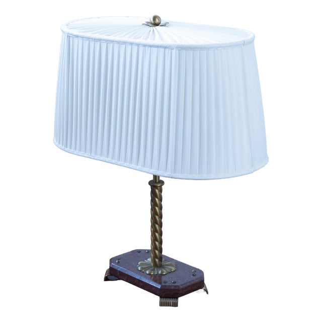 Swedish Marble and Brass Table Lamp, 1940s For Sale
