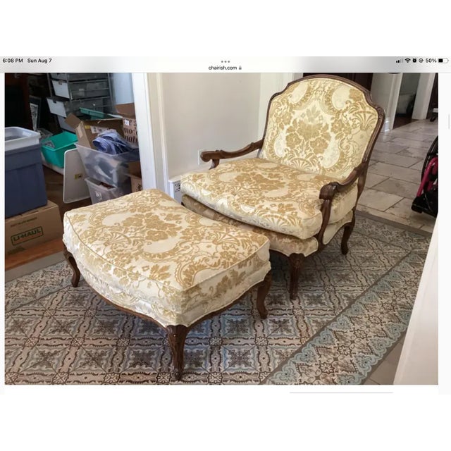Wide & Comfy Vintage French Velvet Chair & Ottoman Chairish