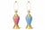 Pink Vintage Color Block Ceramic Table Lamps — Pink & Blue Near Pair — Brass Base, Linen Drum Shades For Sale - Image 8 of 8