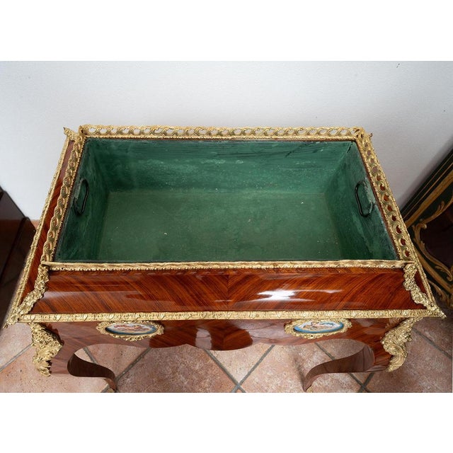 19th Century Napoleon III French Coffee Table in Precious Exotic Wood with Applications of Sevres Porcelain Plaques For Sale - Image 4 of 9