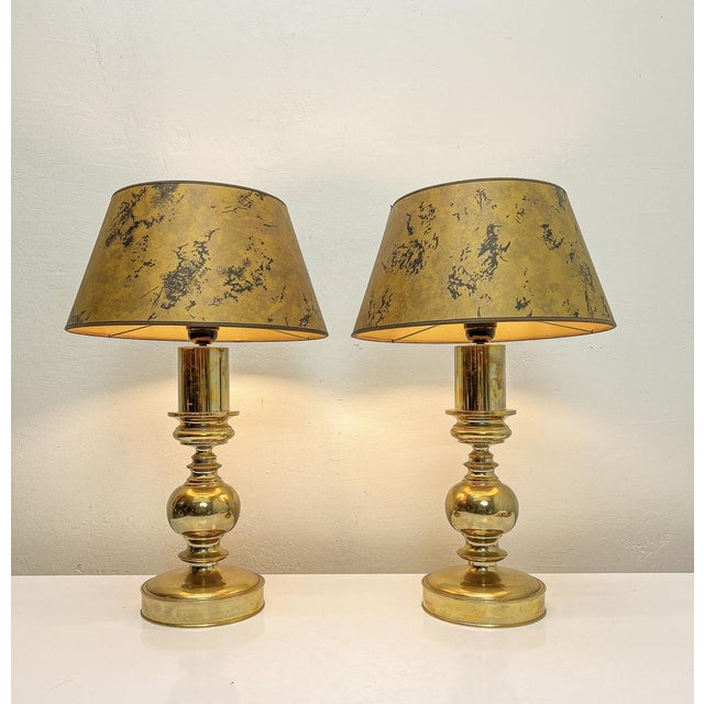 Mid-Century Modern Vintage Brass Spheric Table Lamps, France, 1960s, Set of 2 For Sale - Image 3 of 14