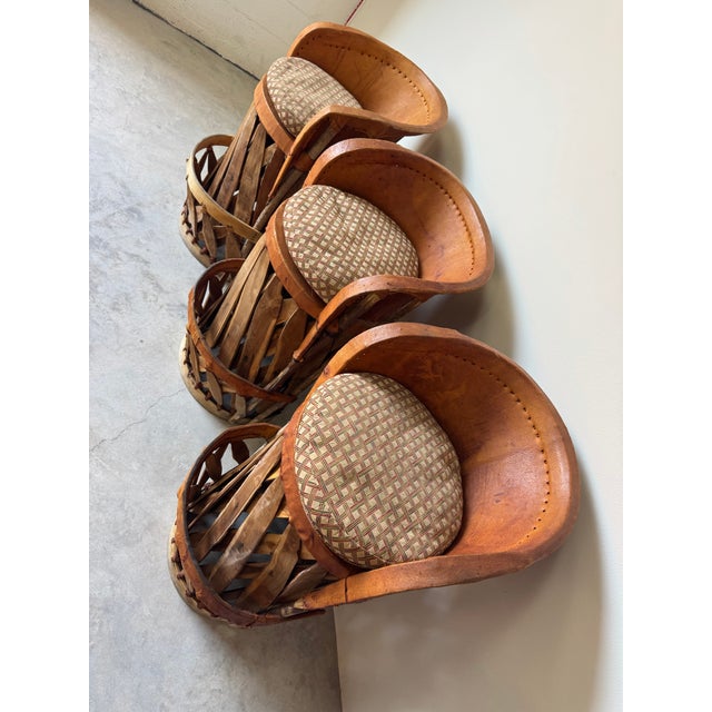 Vintage Mexican Southwest Equipale Leather and Cedar Wood Bar Stools — Set of 3 For Sale In Miami - Image 6 of 12