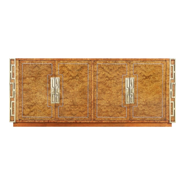 Vintage Burl Wood and Brass Credenza by Mastercraft For Sale