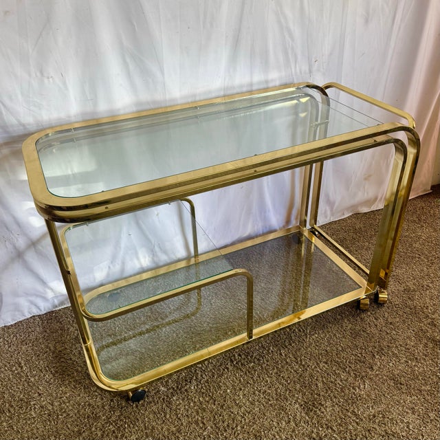 Hollywood Regency Expandable Brass and Glass Bar Cart by Milo Baughman for Dia For Sale - Image 9 of 12
