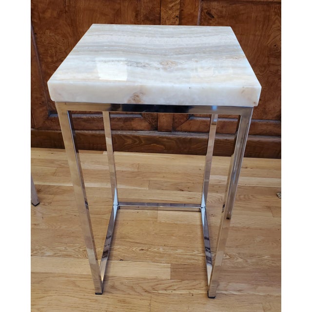 1960s Mid-Century Modern Nesting Tables With White Onyx Tops and Chrome Legs - Set of 3 For Sale - Image 9 of 13