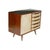 Italian mid-century modern server with five parchment front drawers and a single blind door supported on turned, tapered...