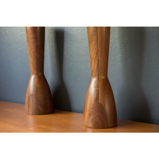 1960s Sculptural Pair of Mid Century Modern Solid Staved Walnut Lamps For Sale - Image 5 of 10