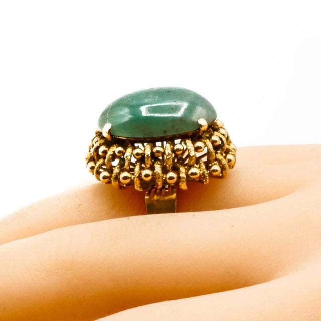Beautiful 14K/18K Gold Chrysoprase Halo Cocktail Ring in size 6 1/2. This heavy statement ring features a large oval cut...