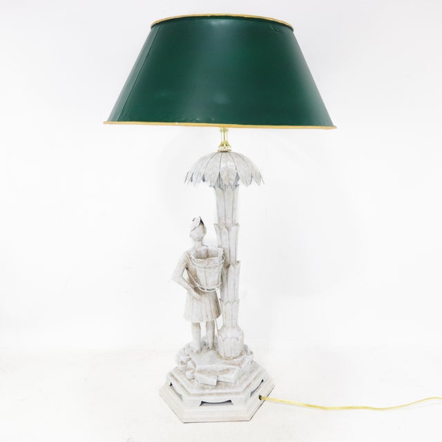 Early 20th Century A Unique Pair of White Handmade Metal Antique Lamps, Warrior and Palm Tree Lamps For Sale - Image 5 of 12