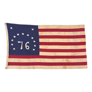 Vintage Cotton Embroidered Bennington 76 American Flag For Sale