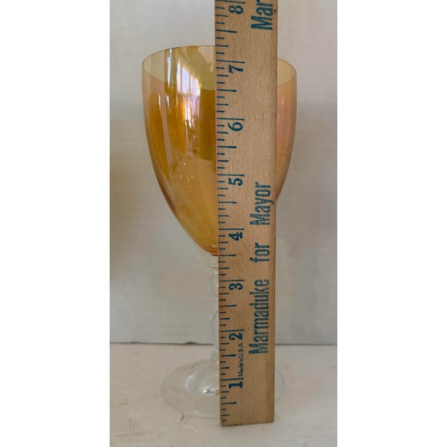 Metal Set of 5 Mid-Century Amber Wine Goblets With Sculptural Clear Stems, 1970s For Sale - Image 7 of 8