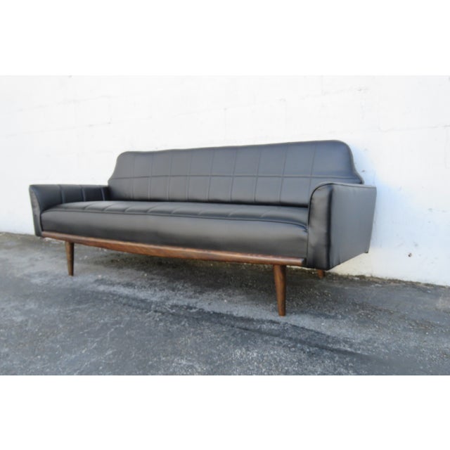 Mid-Century Modern Mid Century Modern Black Vinyl Long Couch Sofa 6267 For Sale - Image 3 of 15