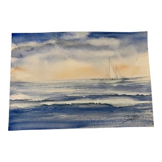 "The Sailor" Contemporary Signed Original Seascape Mixed-Media Painting For Sale