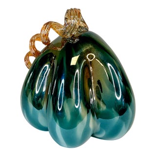 1990s Vintage Hollywood Regency Italian Venetian Blown Glass Pumpkin - Halloween & Thanksgiving For Sale