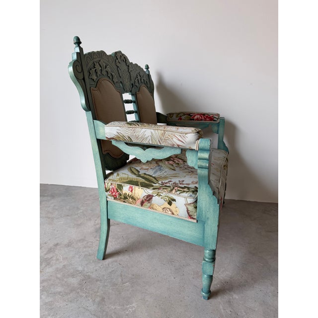 Wood 1970’s Palm Beach Victorian–Style Carved Wood Turquoise Painted Loveseat by Sherrill Furniture For Sale - Image 7 of 10