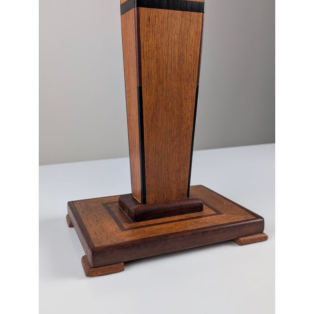 Wood Art Deco Wooden Pedestal Column with Geometric Marquetry, France, 1920s For Sale - Image 7 of 18