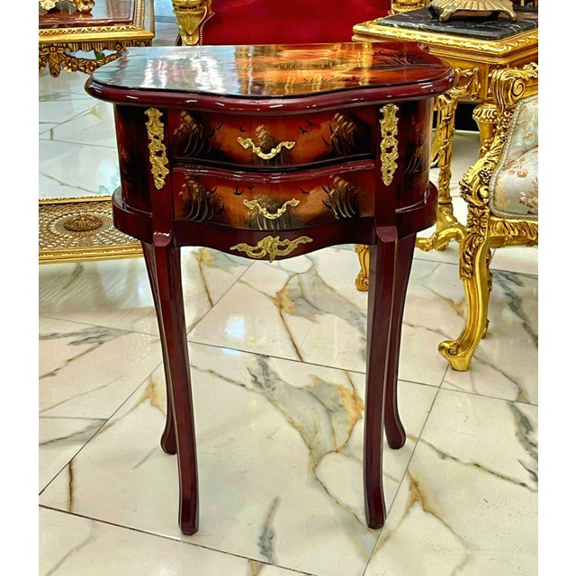 Brass French Style Hand-Painted Accent Table With 2 Drawers & Gilded Brass Hardware For Sale - Image 8 of 9