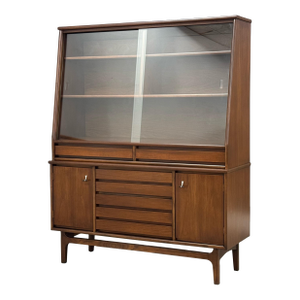Mid 20th Century Walnut Credenza Hutch by Stanley