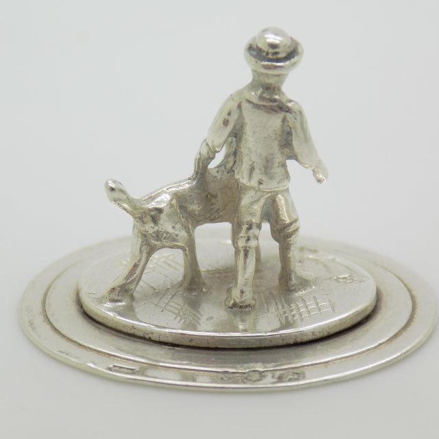 1970s Vintage Dutch Genuine Silver 835 Man with Dog Miniature Figurine, Netherlands, 1978 For Sale - Image 5 of 11