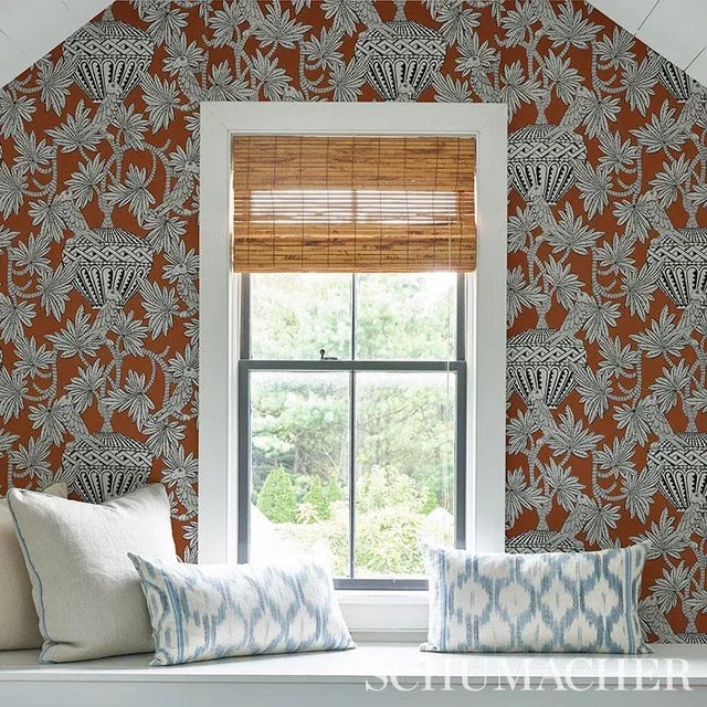 Traditional Schumacher Santarem Wallpaper in Chocolate - Sample For Sale - Image 3 of 3
