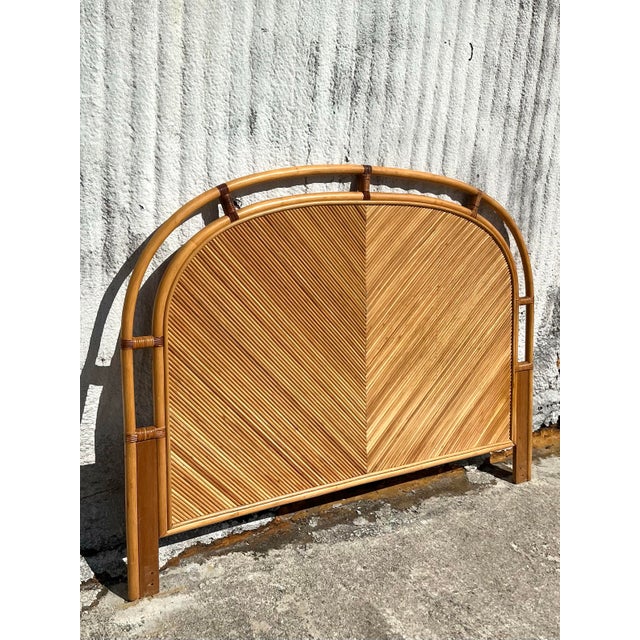 Late 20th Century Vintage Coastal Chevron Pencil Reed Queen Headboard For Sale - Image 5 of 8