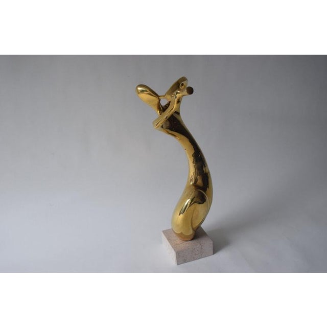 Brass Vintage Brass Musician Sculpture, Abstract Art Deco Style Figure, Travertine Base, 1980s For Sale - Image 8 of 10