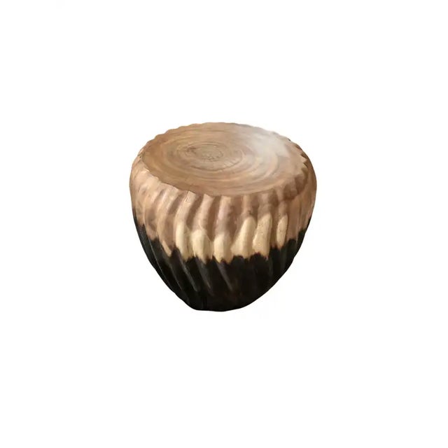 Sculptural Side Table Solid Mango Wood, Carved Ribbed Detailing Modern Organic For Sale - Image 4 of 5