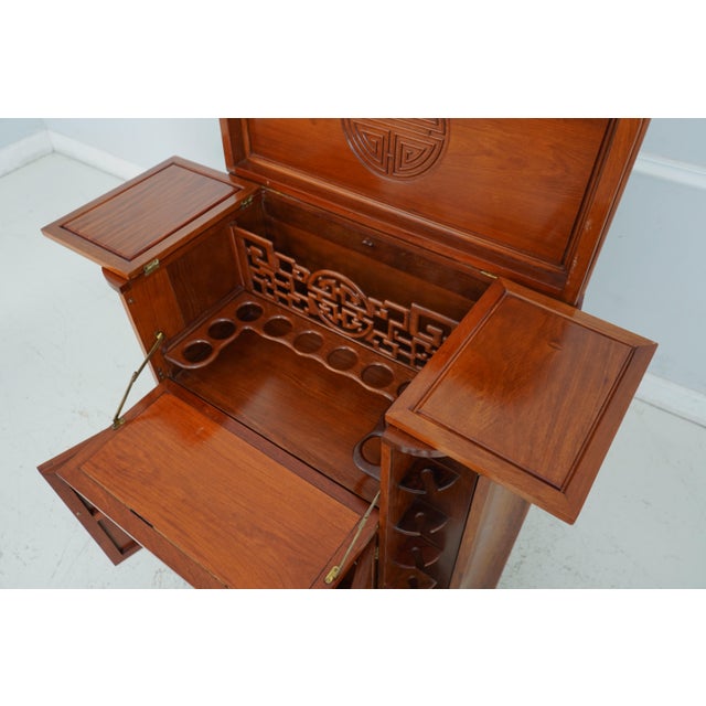 Vintage Chinese Teak Carved Bar Cabinet For Sale - Image 4 of 12