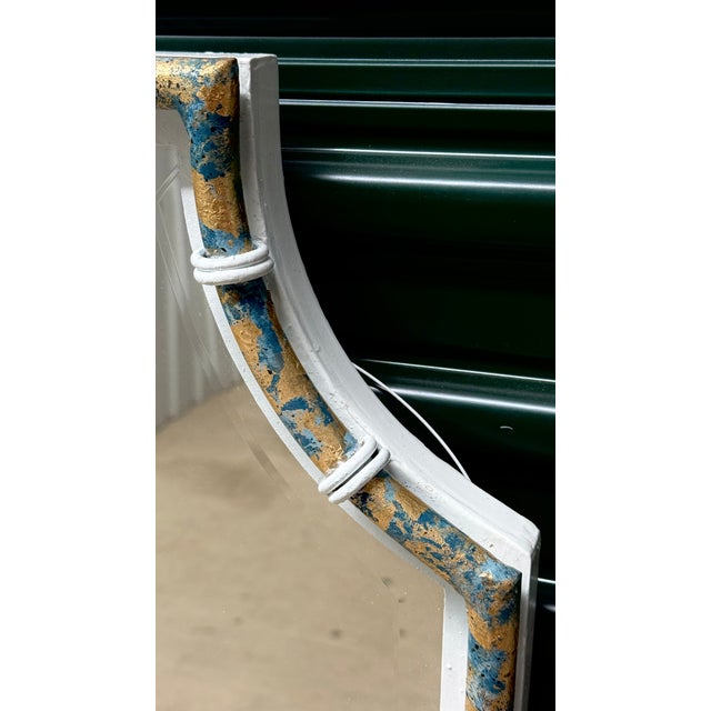 Uttermost Vintage Late 20th Century Elegant Chinoiserie Pagoda Wall Mirror by Uttermost - Custom Blue and Gold Finish -Newly Painted For Sale - Image 4 of 10