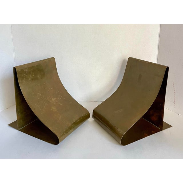 Mid-Century Modern Mid-Century Modernist Sculptural Solid Brass Bookends Attributed to Sarried For Sale - Image 3 of 12