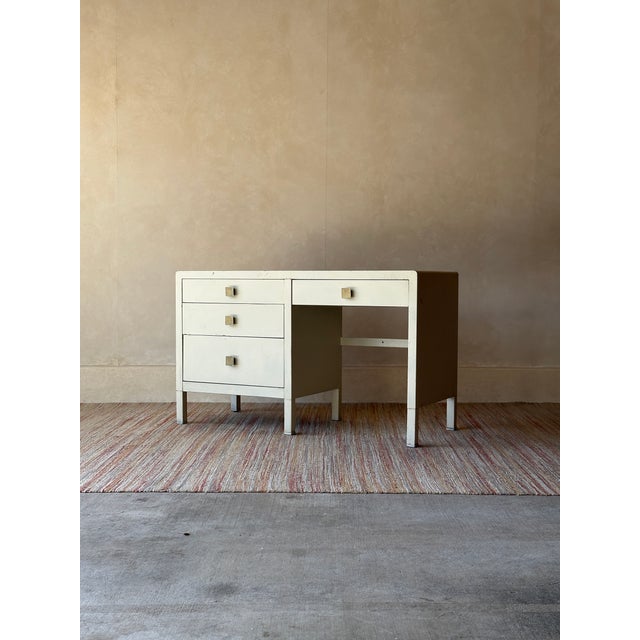 Ivory Vintage Simmons Metal Desk With Original Square Pulls, C 1940s For Sale - Image 8 of 15