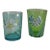 Hand-Painted Green & Blue Victorian Tumblers Glasses- a Pair For Sale